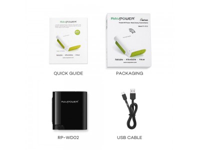 RAVPower Micro SD Card Reader, Travel Router,6000mAh External Battery (WHITE-BLACK)